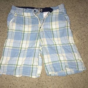 light blue and green w.r. gass plaid shorts